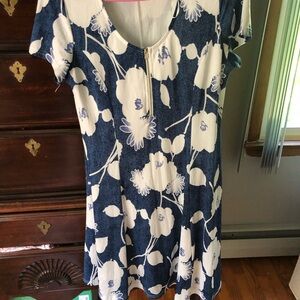 Blue and White Floral Zip-Front Women's Dress